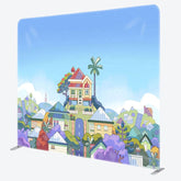 Aperturee - Aperturee Blue Sky Cartoon House Photo Square Tension Backdrop